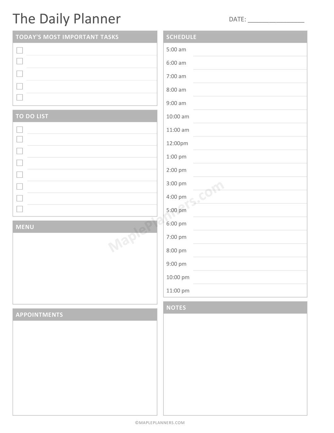 Universal Daily Planner Printable Editable Free 8.5 X 5.5 ...