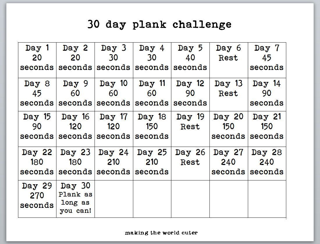 Image Result For 30 Day Plank Challenge Calendar (With