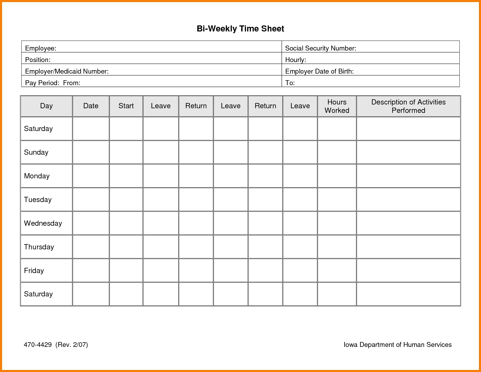 Universal 2 Week Time Sheet Printable | Get Your Calendar Printable