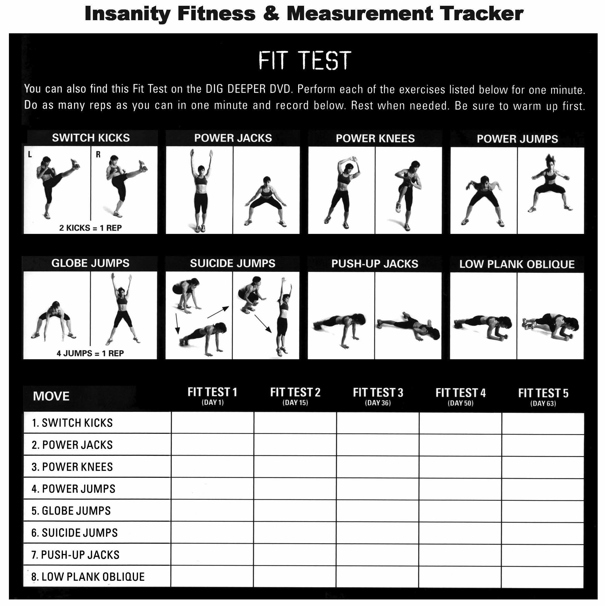 Insanity Fit Test Chart Printable | Fitness And Workout