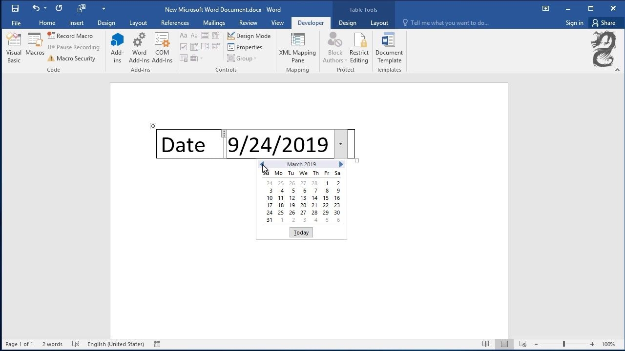 Insert A Date Picker In Microsoft Word: Create Drop Down List Of Date  Calendar