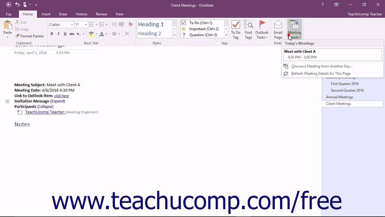 Insert Outlook Meetings In Onenote- Tutorial And Instructions