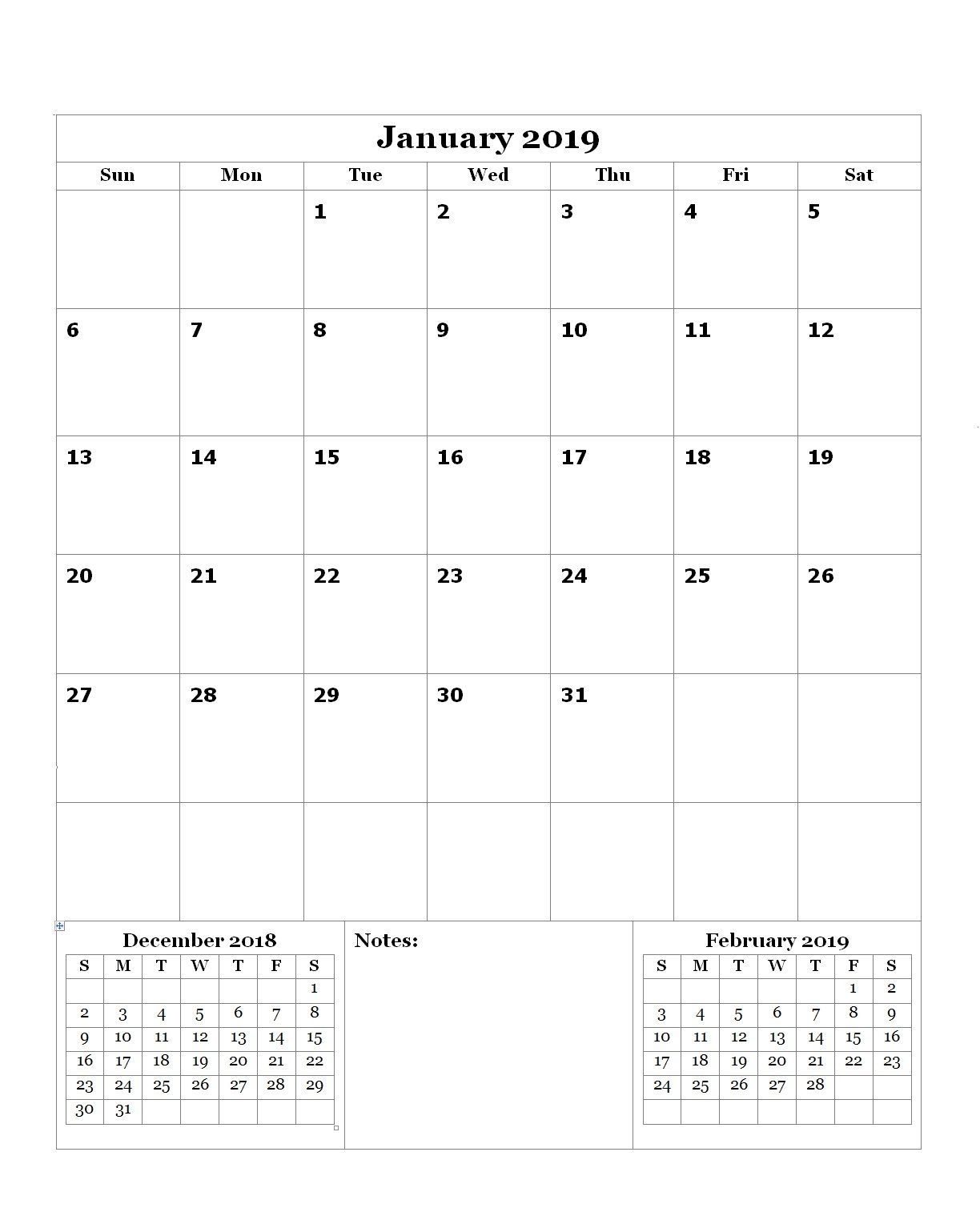 January 2019 Editable Calendar (With Images) | Editable