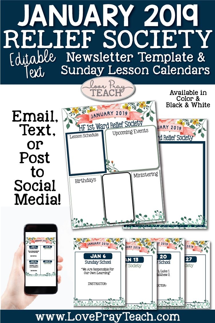 January 2019 Editable Newsletter Template And Relief Society