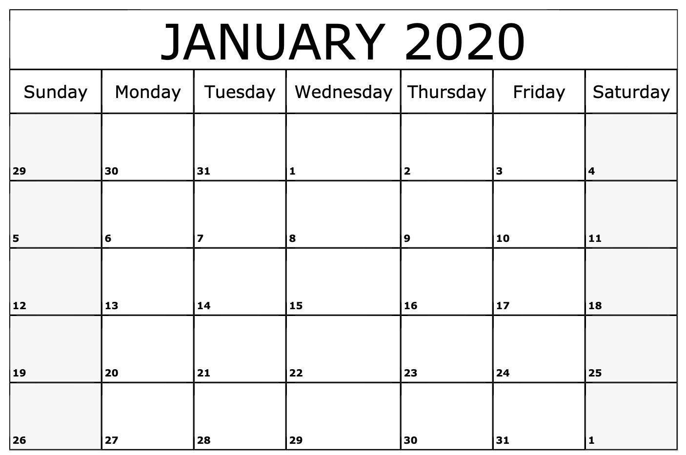 January 2020 Calendar Printable Template In Pdf Word Excel