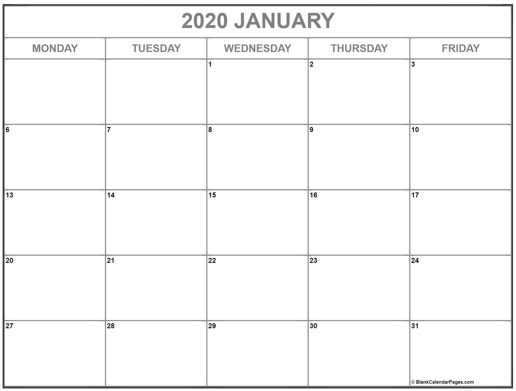 January 2020 Monday Calendar | Monday To Sunday