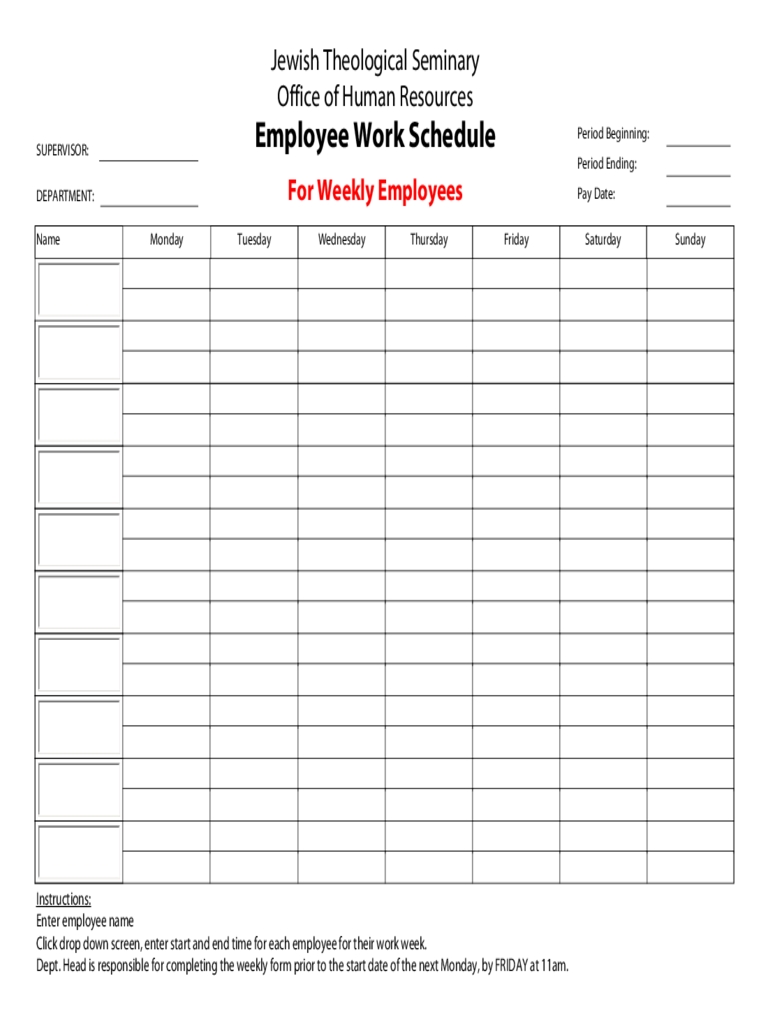 Jewish Theological Seminary Employee Work Schedule - Edit