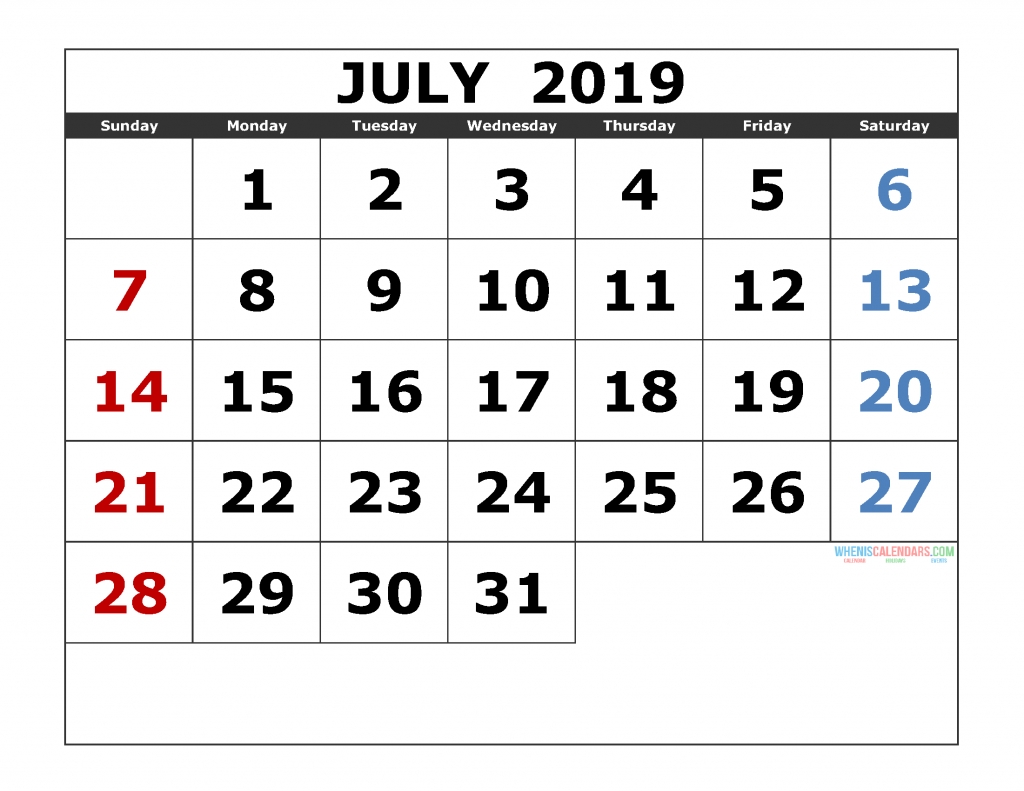 July 2019 Printable Calendar Templates [ 2019 Monthly