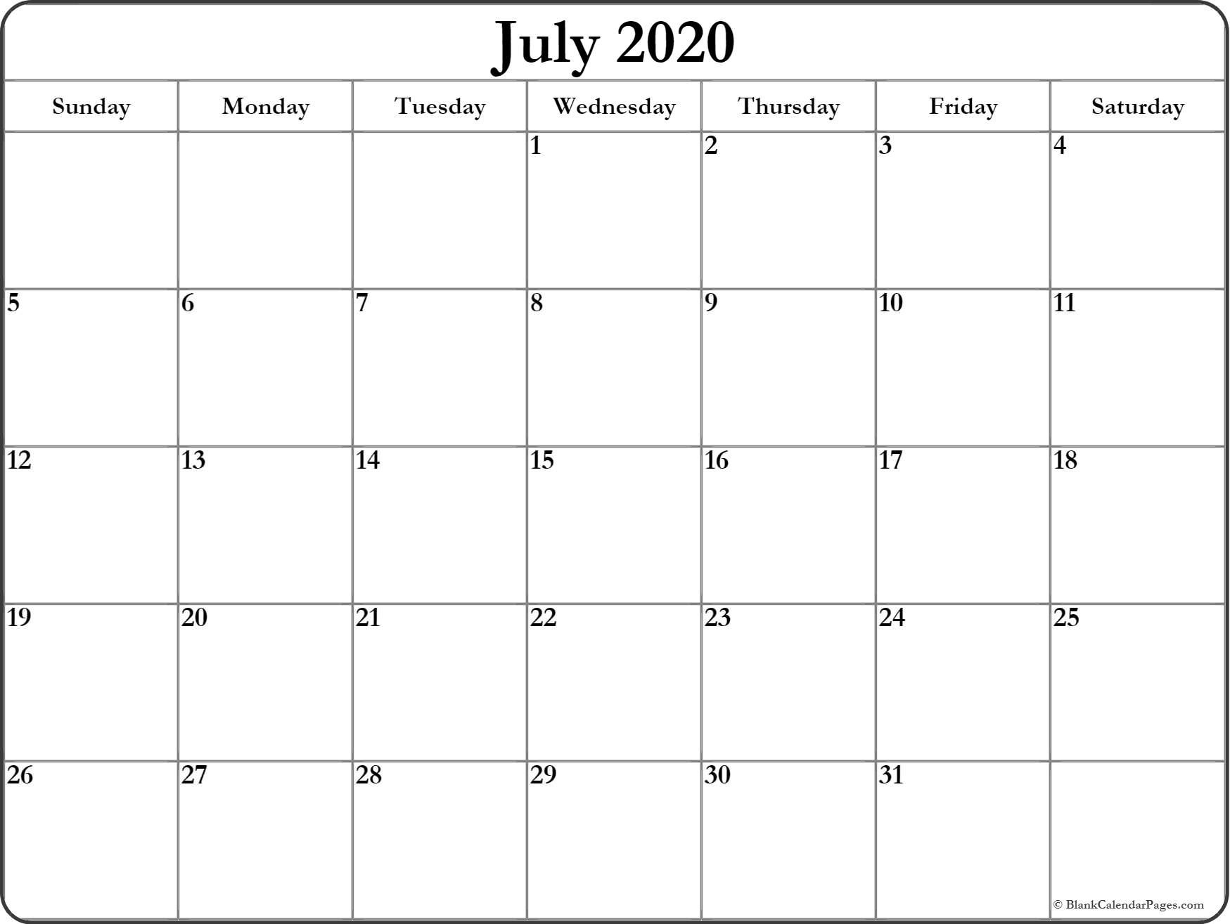 July 2020 Calendar | Free Printable Monthly Calendars