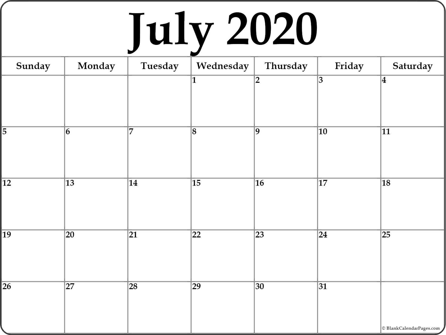 July 2020 Calendar | Free Printable Monthly Calendars