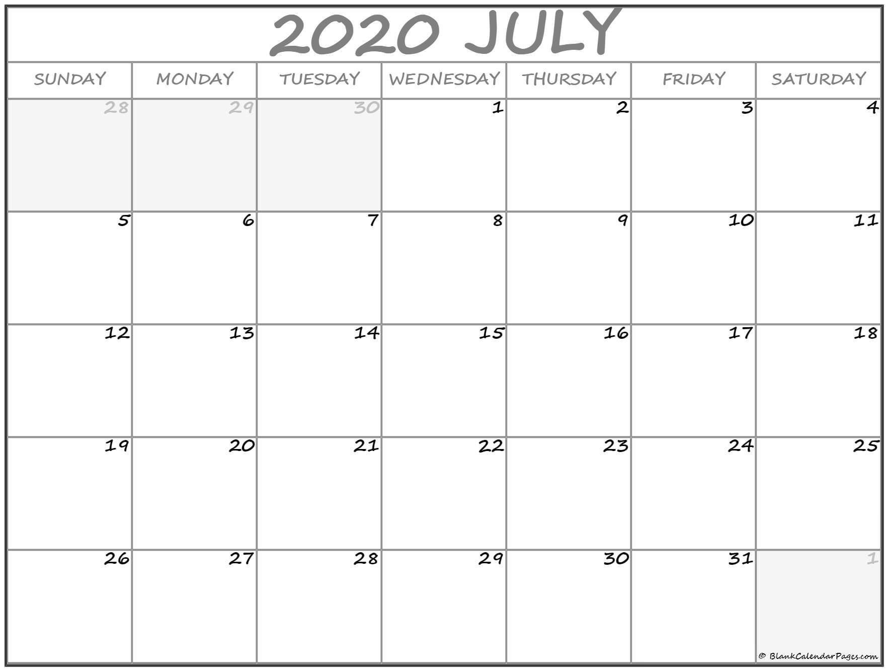 July 2020 Calendar | Free Printable Monthly Calendars