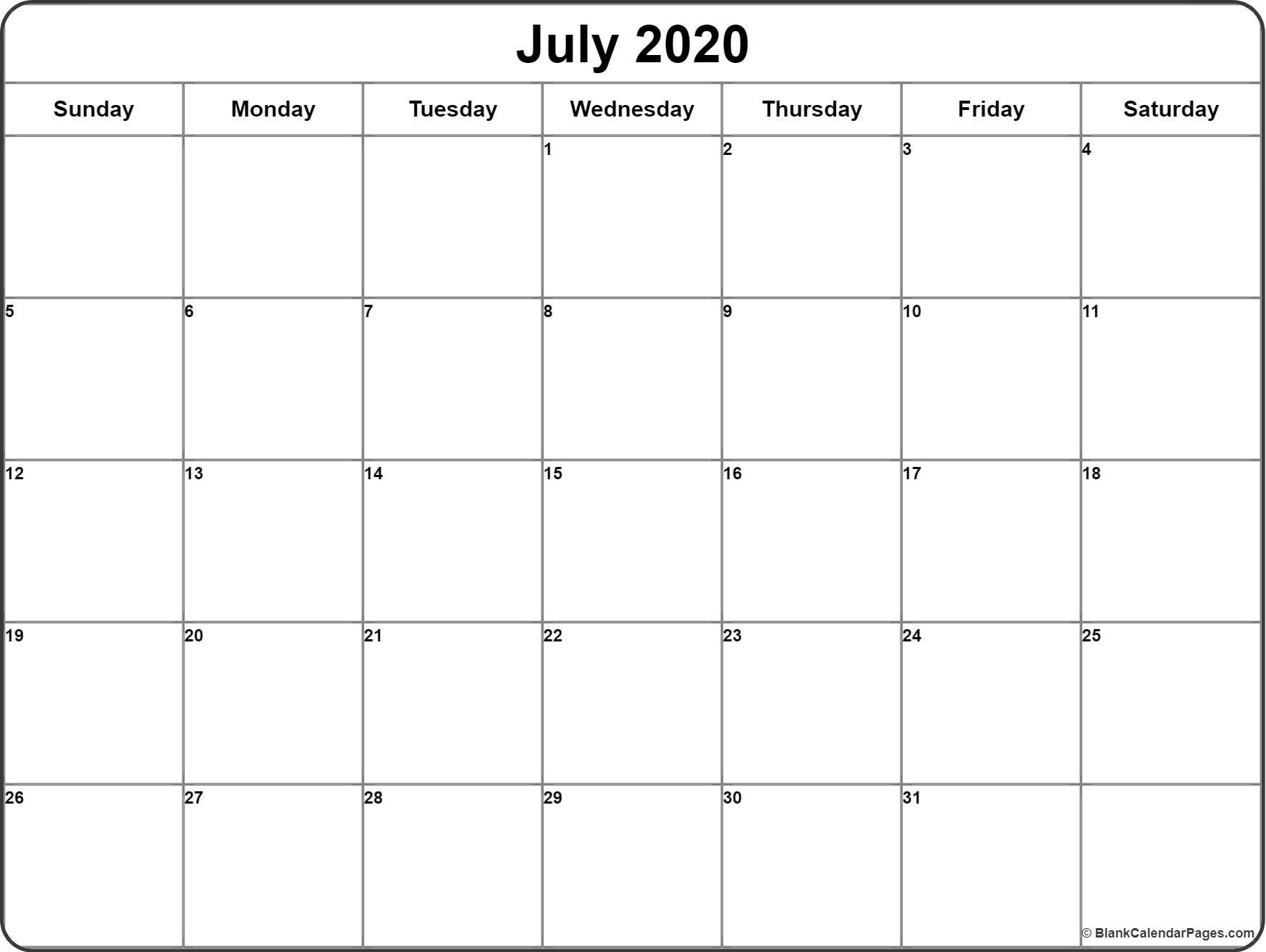 July 2020 Calendar | Free Printable Monthly Calendars