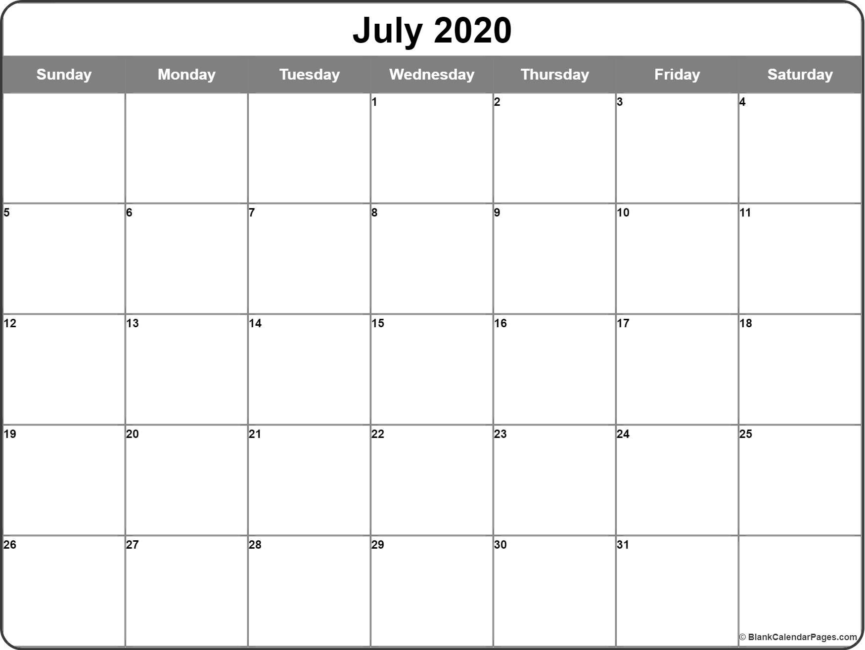 July 2020 Calendar | Free Printable Monthly Calendars