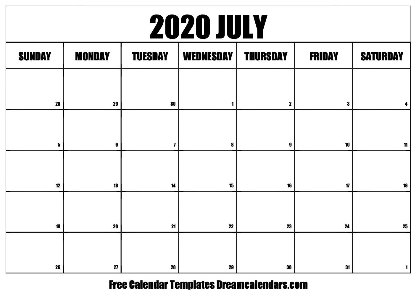 July 2020 Calendar Template Word, Pdf, Excel Format