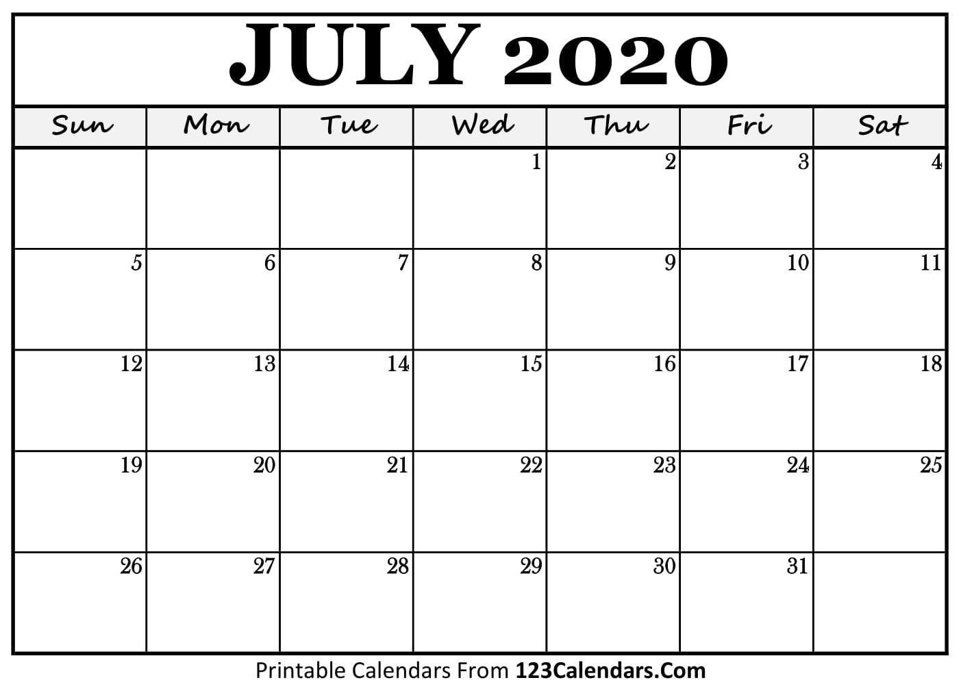 July 2020 Printable Calendar | 123Calendars