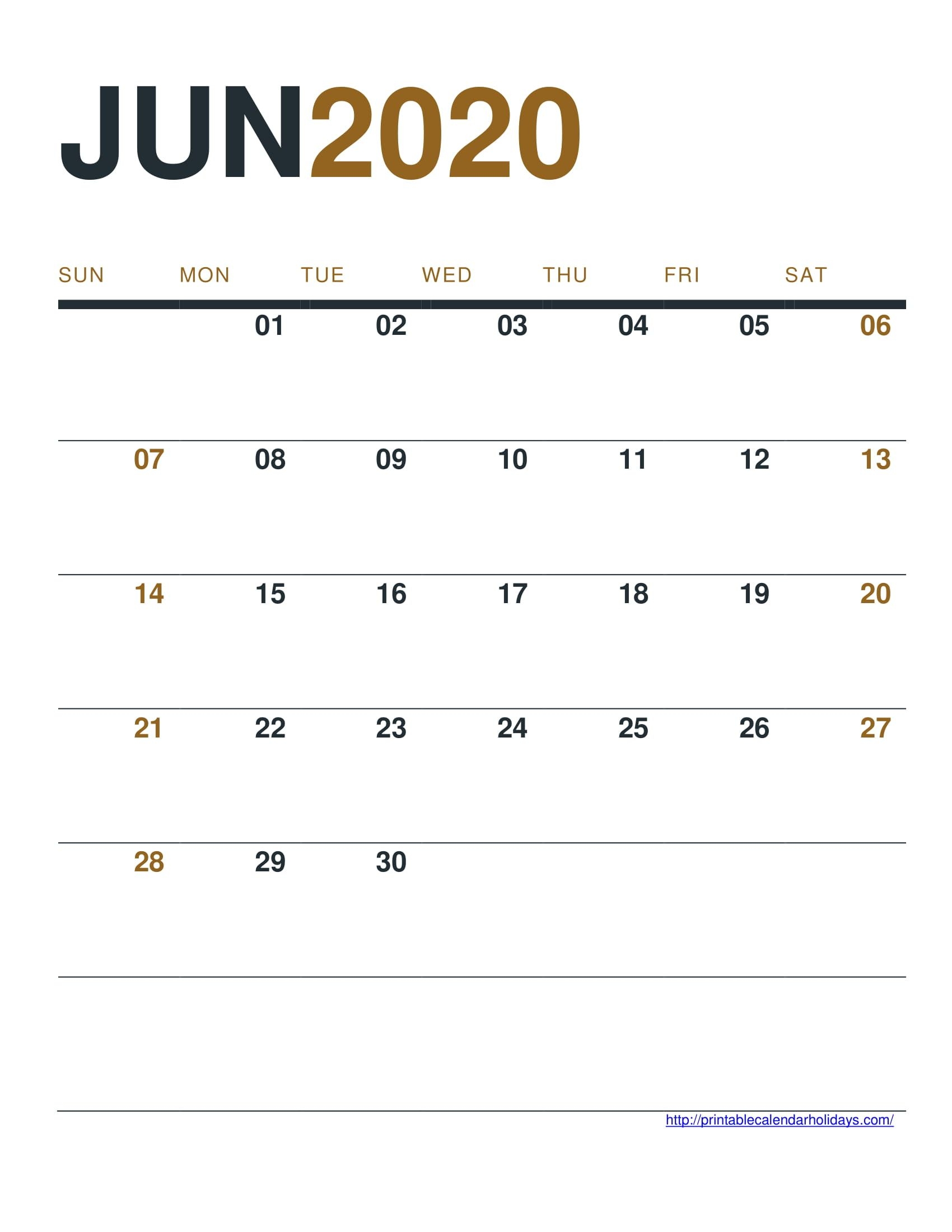 Jun 2020 Calendar Printable Free - Printable Calendar