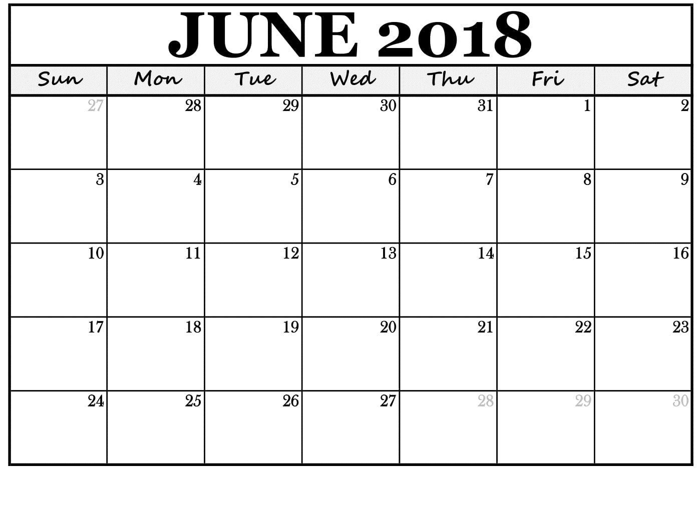 June 2018 Calendar Template | Calendario, Imprimir Sobres