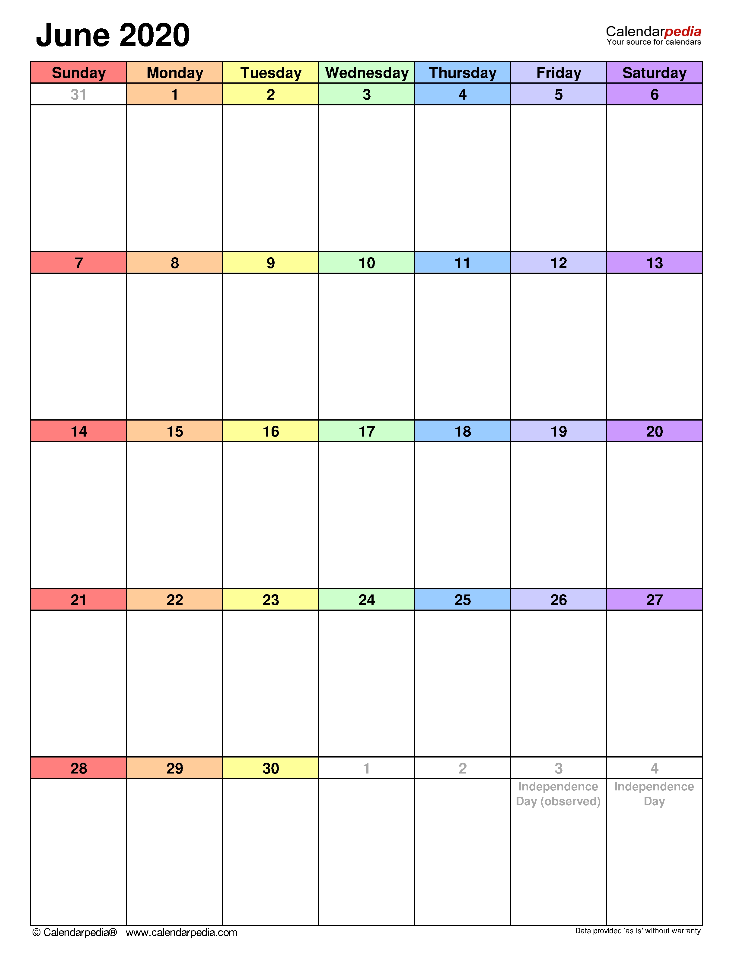 June 2020 - Calendar Templates For Word, Excel And Pdf