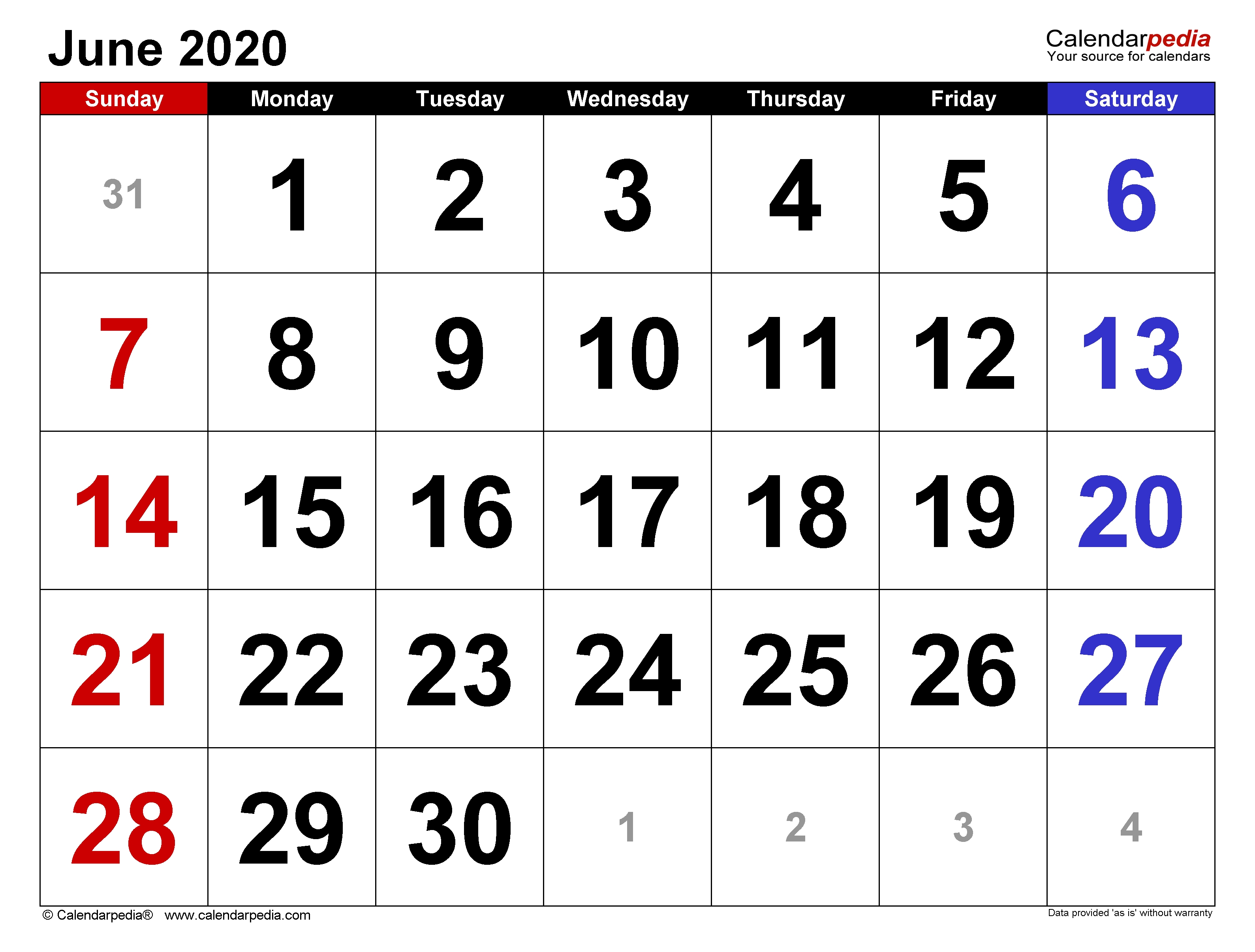 June 2020 - Calendar Templates For Word, Excel And Pdf
