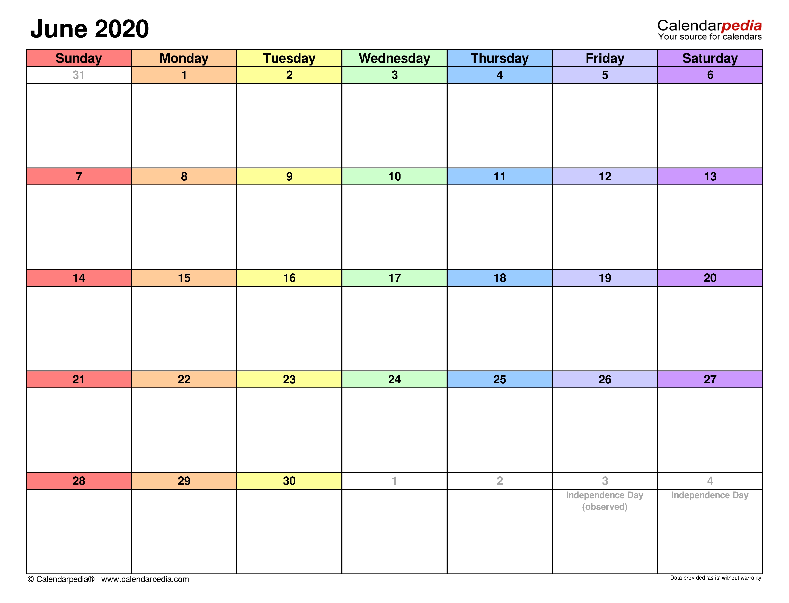 June 2020 - Calendar Templates For Word, Excel And Pdf