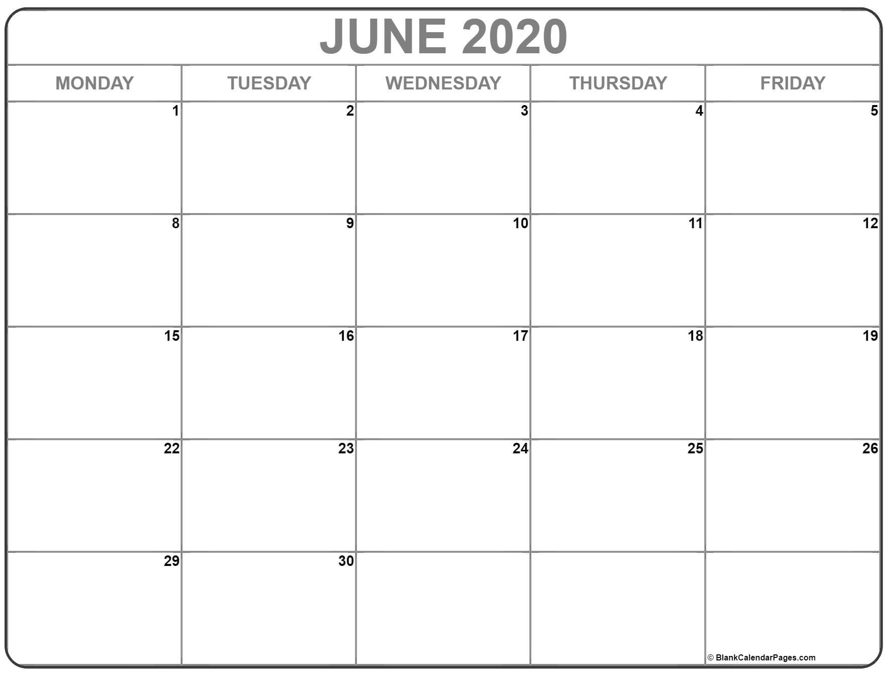 June 2020 Monday Calendar | Monday To Sunday