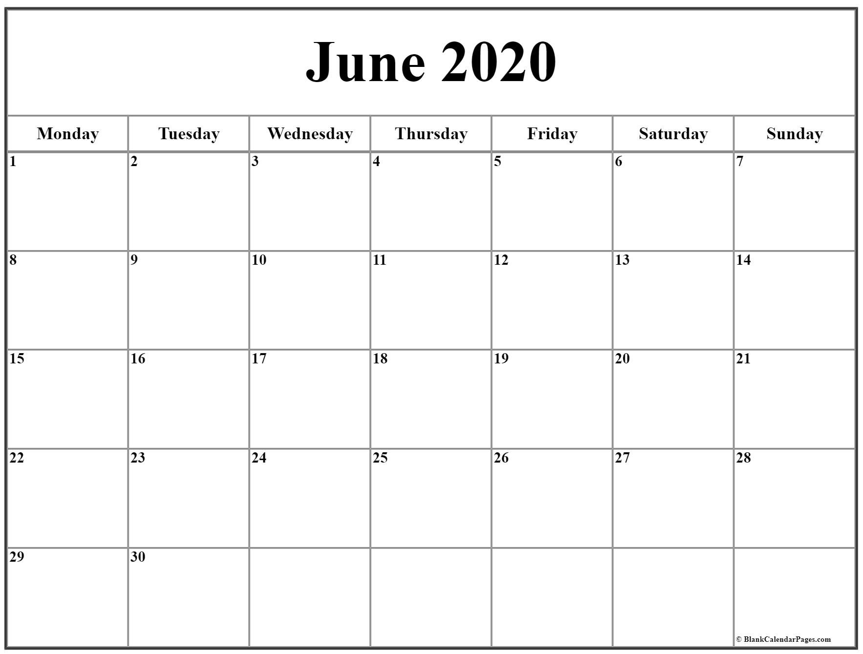 June 2020 Monday Calendar | Monday To Sunday