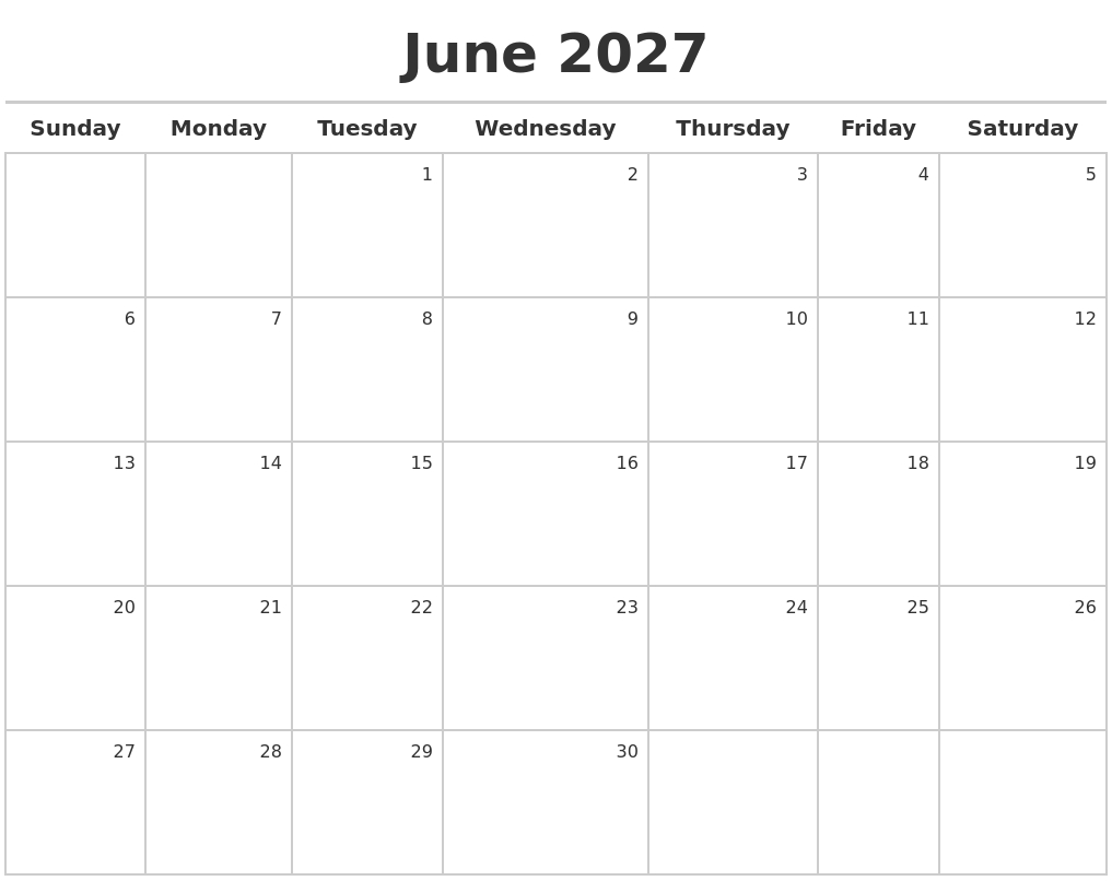 June 2027 Calendar Maker