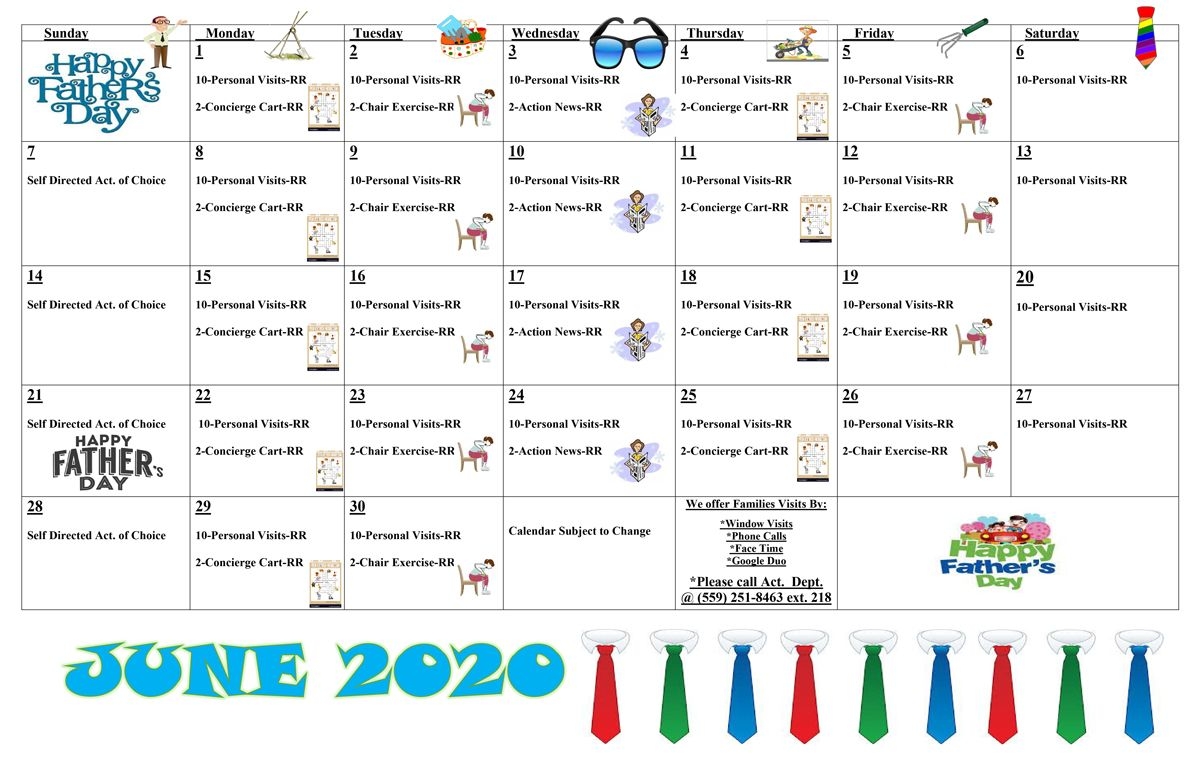 June Activities Calendar - 2020 - Covenant Care