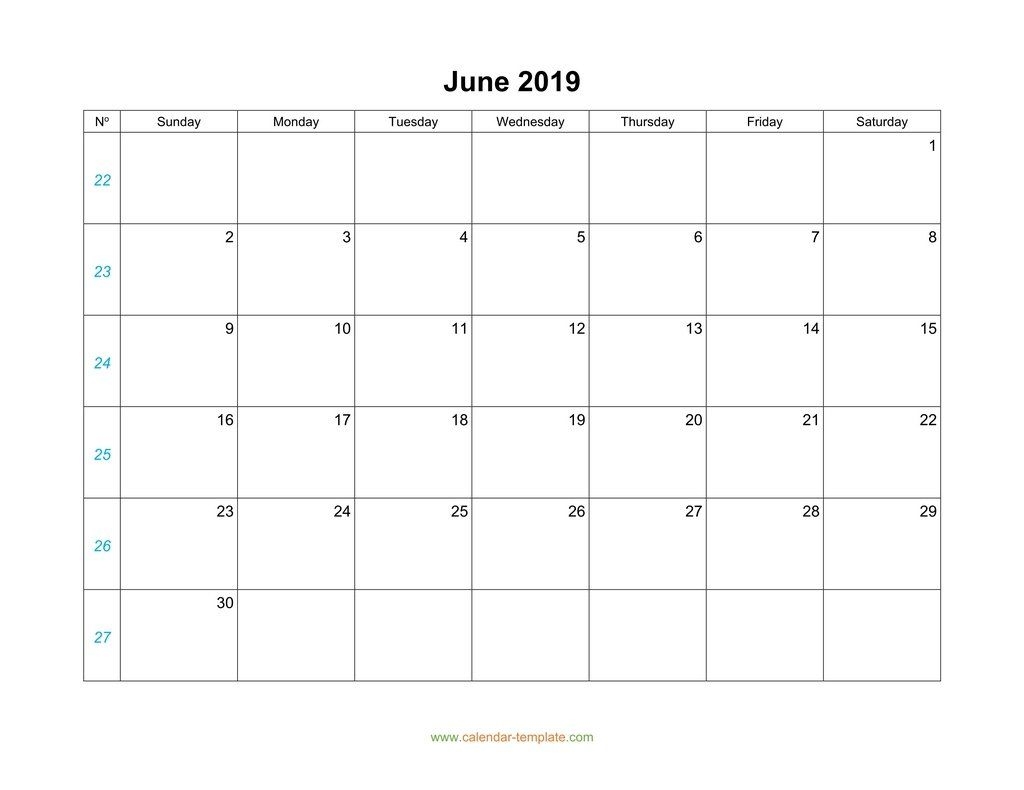 June Calendar 2019 Blank Template