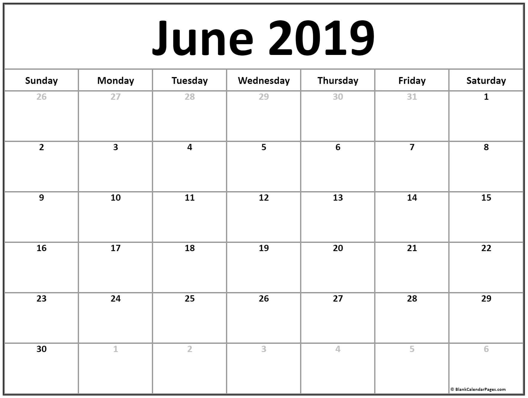 June Calendar 2019 Printable Blank Template With Editable