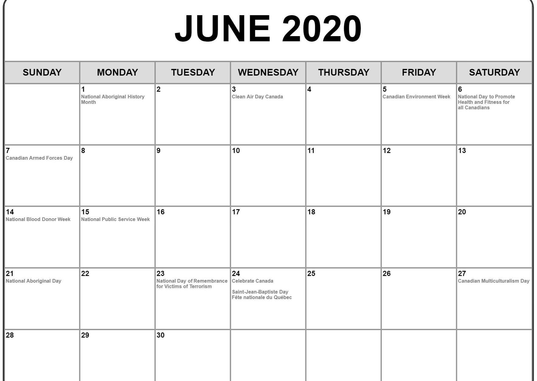 June Calendar 2020 Free Printable Template Pdf Word Excel