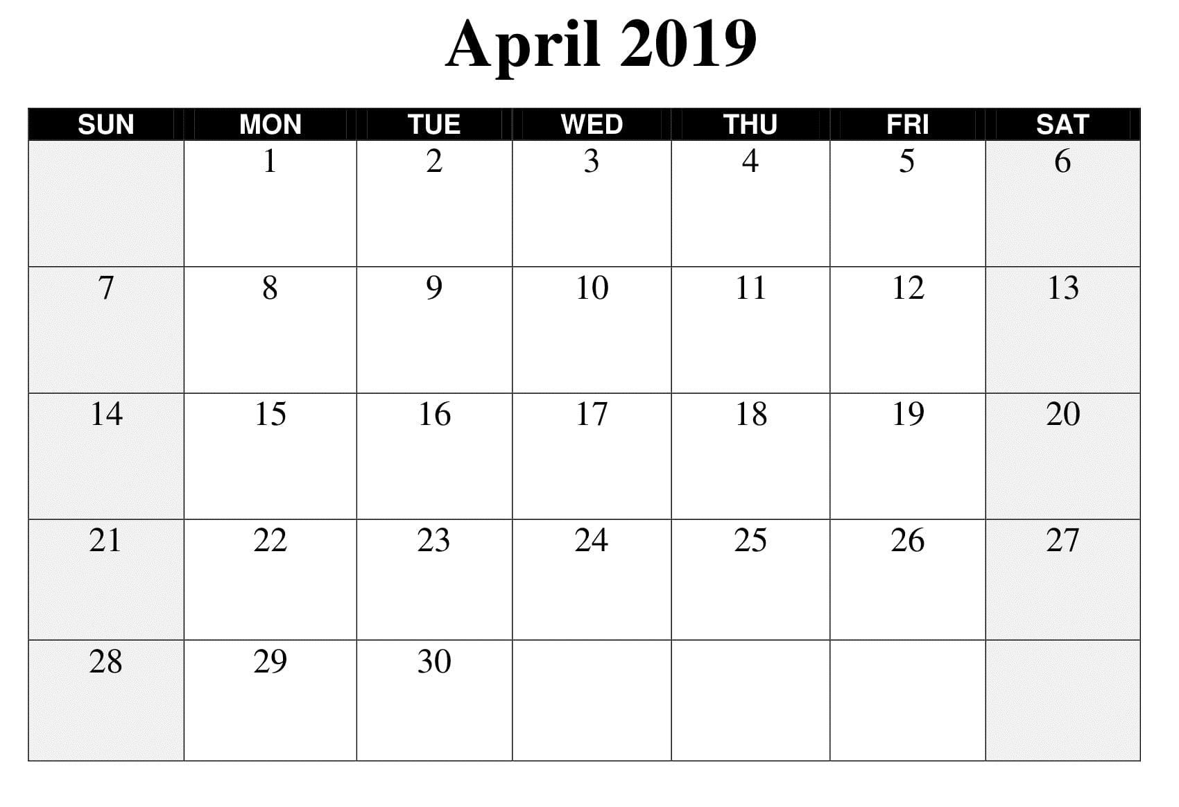 Large April 2019 Calendar Template | Calendar Template