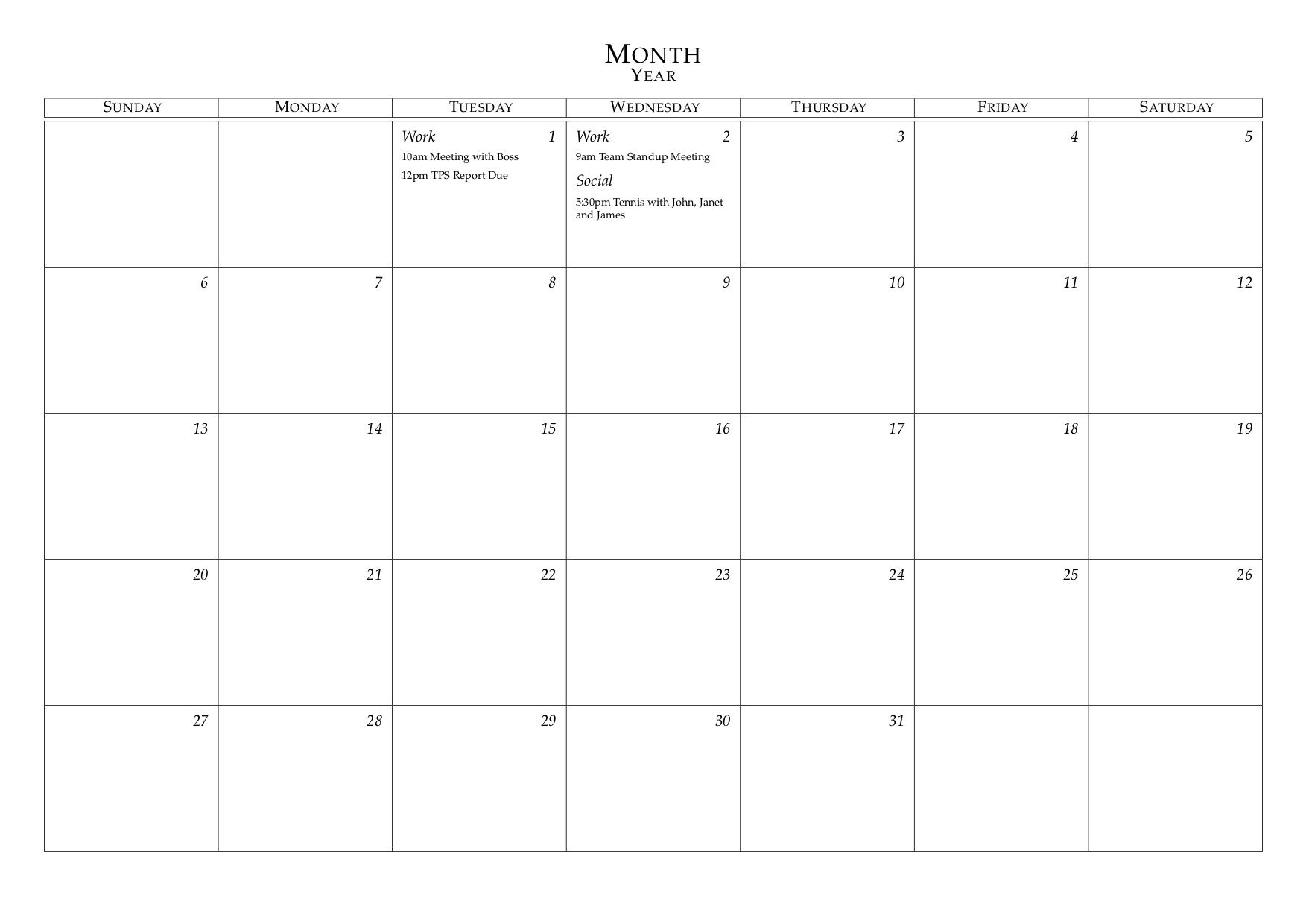 Latex Templates » Monthly Calendar