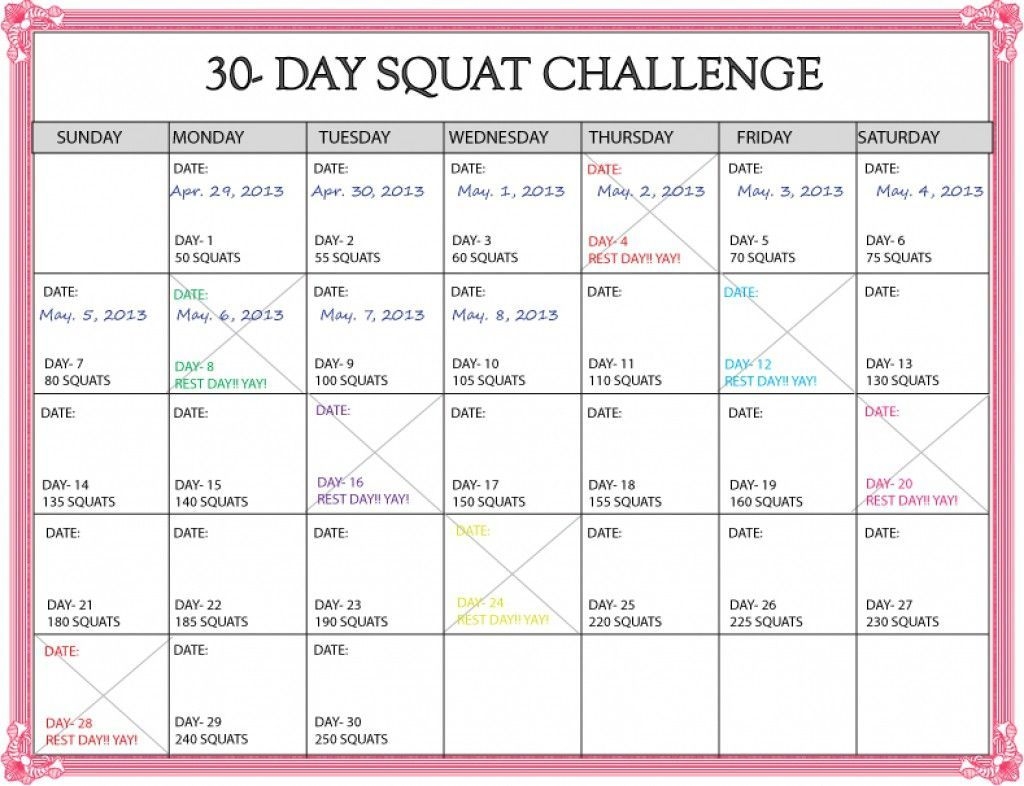 Lovely 30 Day Squat Challenge Printable Calendar (Dengan Gambar)