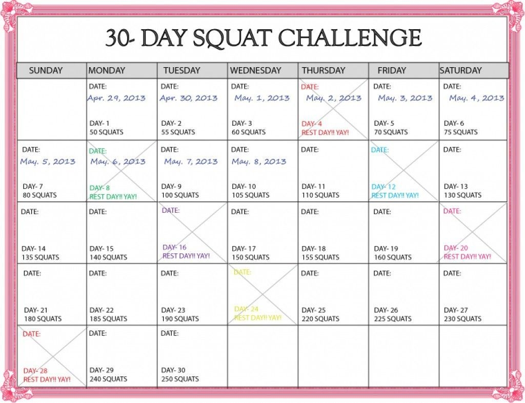 The 30 Day Squat Challenge Schedule Calendar Get Your Calendar Printable