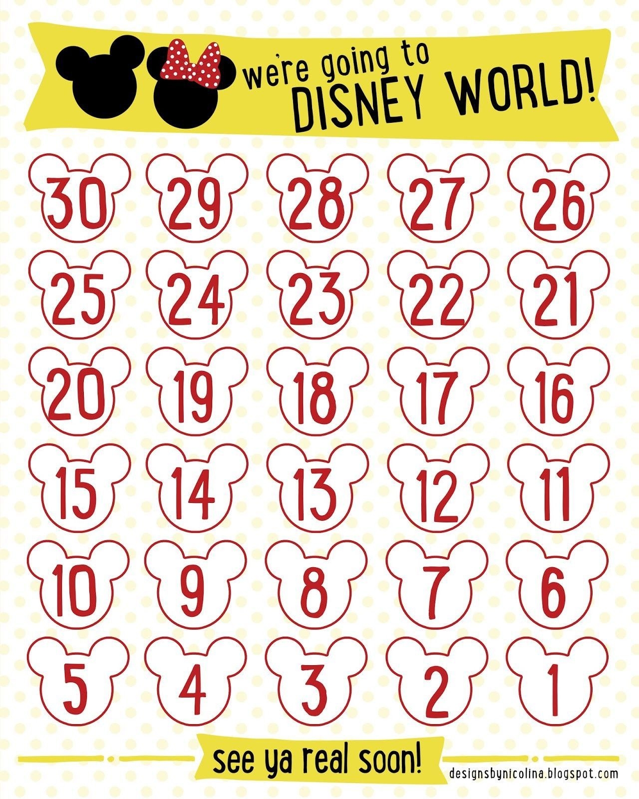 Lovely Disney Countdown Calendar Printable (With Images