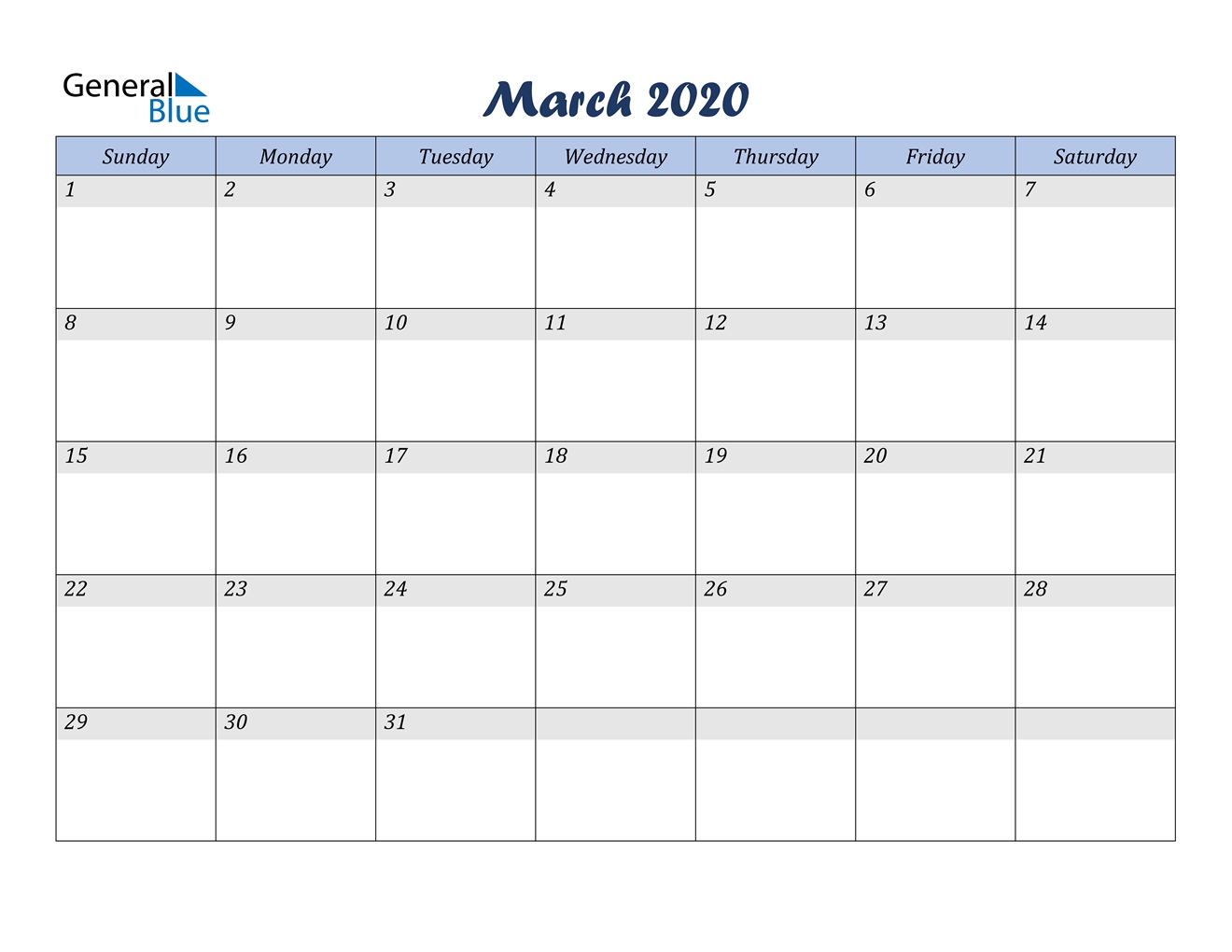 March 2020 Calendar - Pdf Word Excel