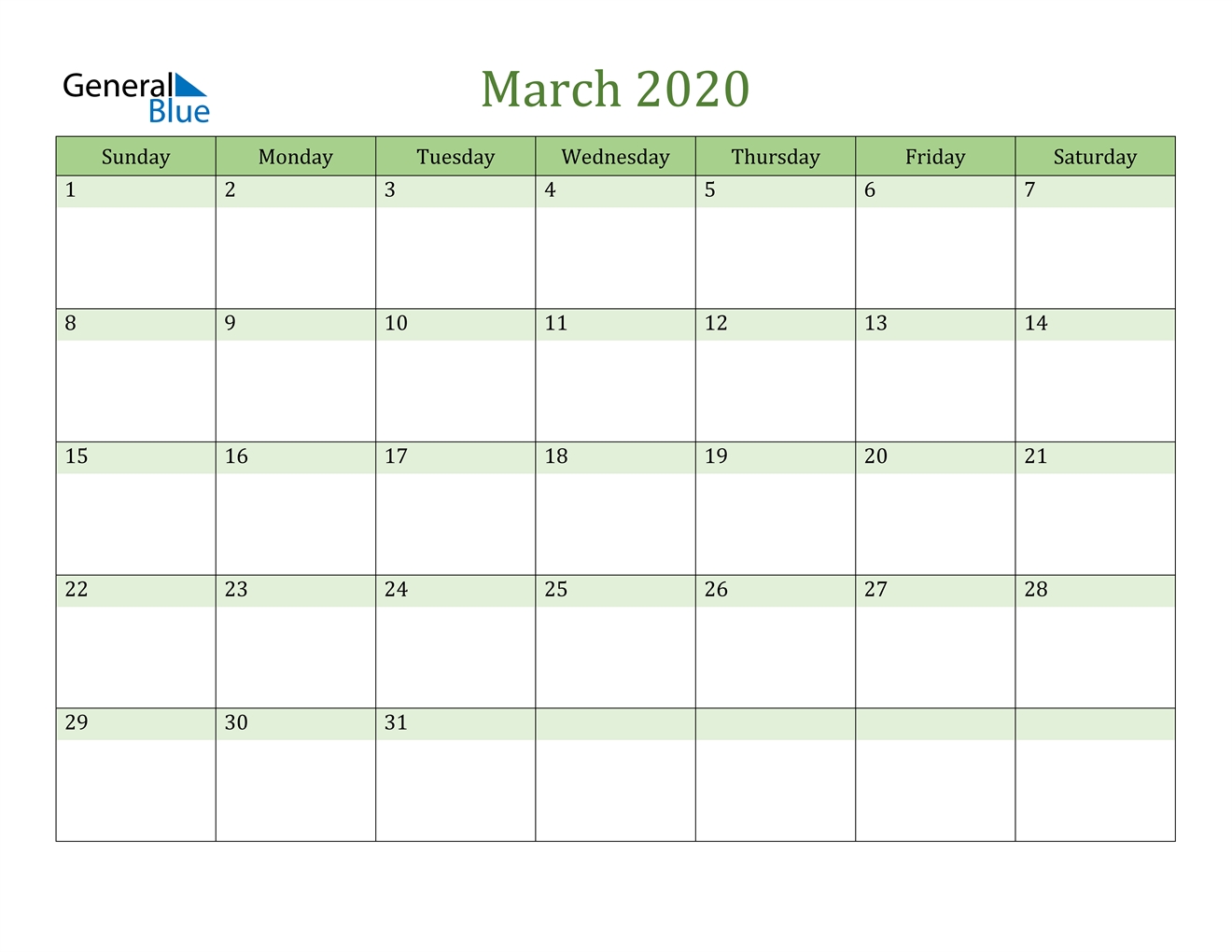 March 2020 Calendar - Pdf Word Excel
