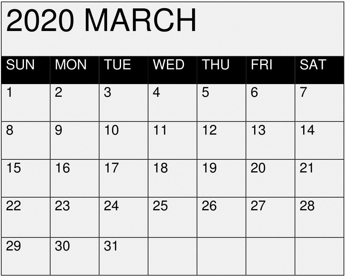 March 2020 Calendar Printable Editable By Month - Latest