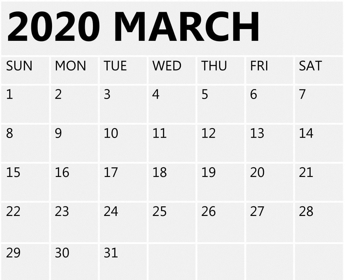 March 2020 Calendar Printable Free Blank Template - Free