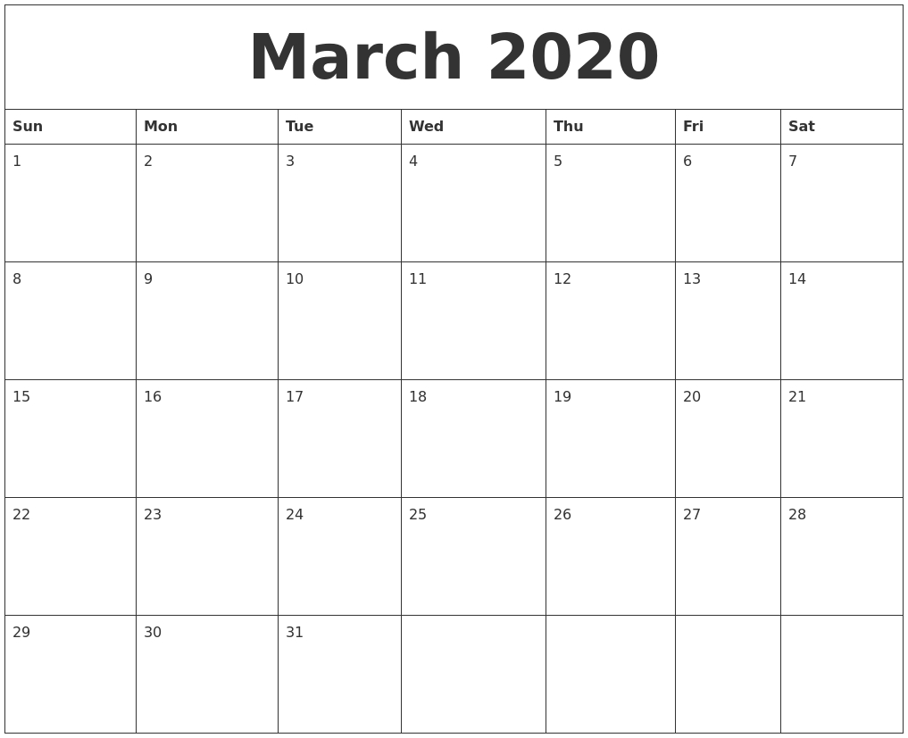 March 2020 Free Calendar Download