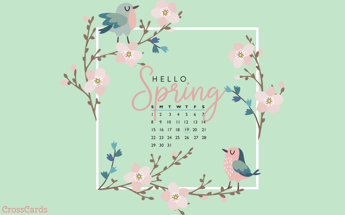 March 2020 - Hello Spring Desktop Calendar- Free March Wallpaper