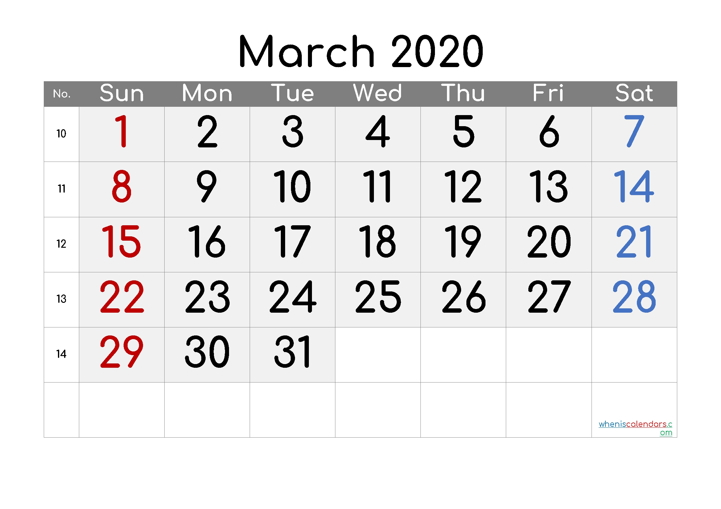 March 2020 Printable Calendar With Week Numbers - 6