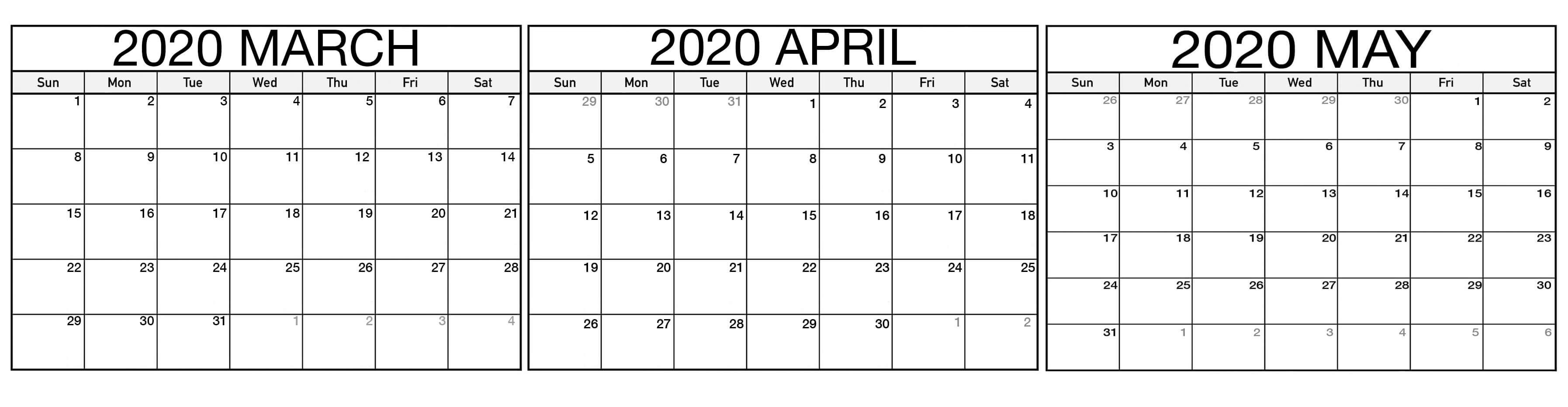 March April May 2020 Calendar Printable - Free Calendars