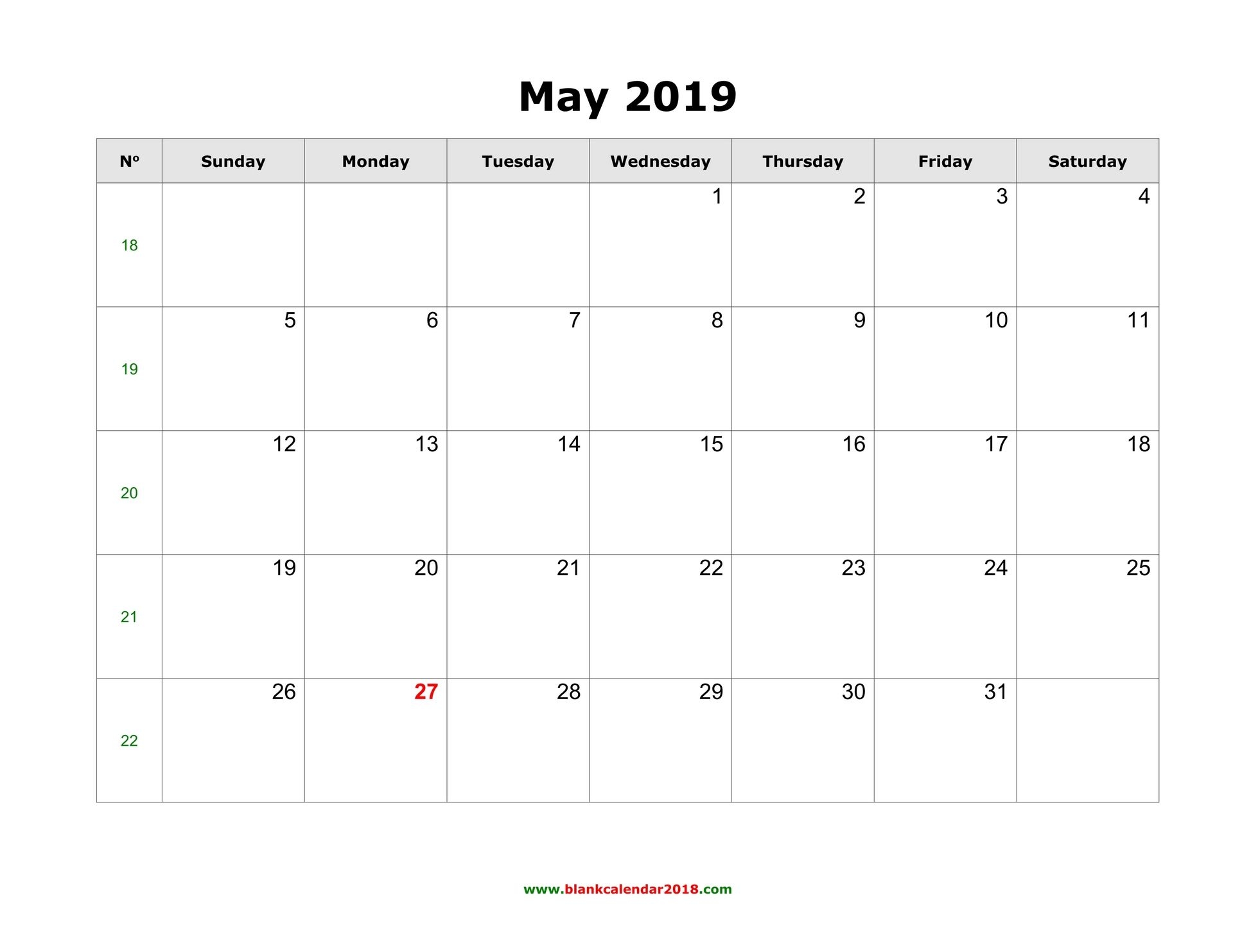 May 2019 Calendar Template Printable Best Style - Printable