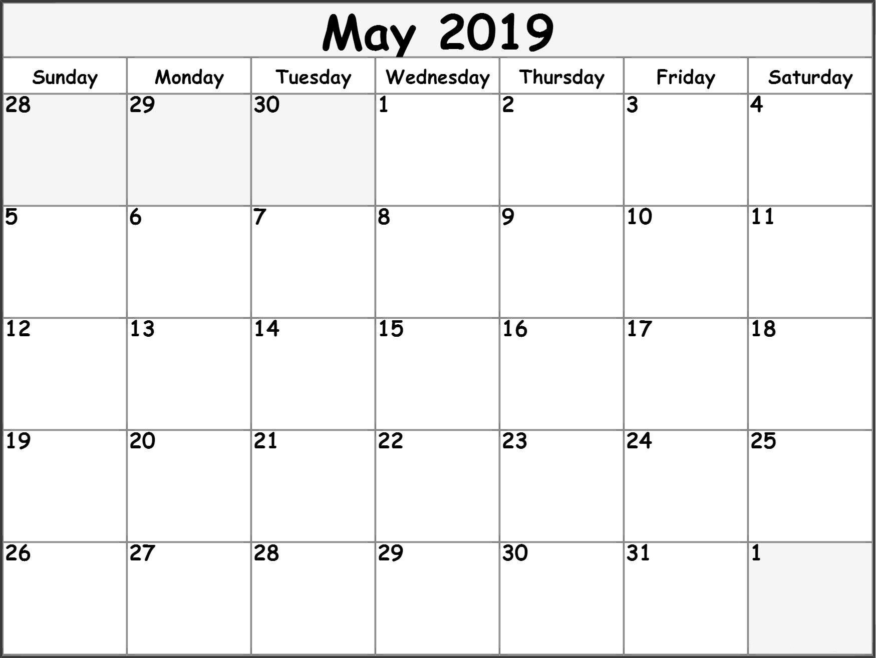 May 2019 Printable Calendar Templates - Free Blank, Pdf
