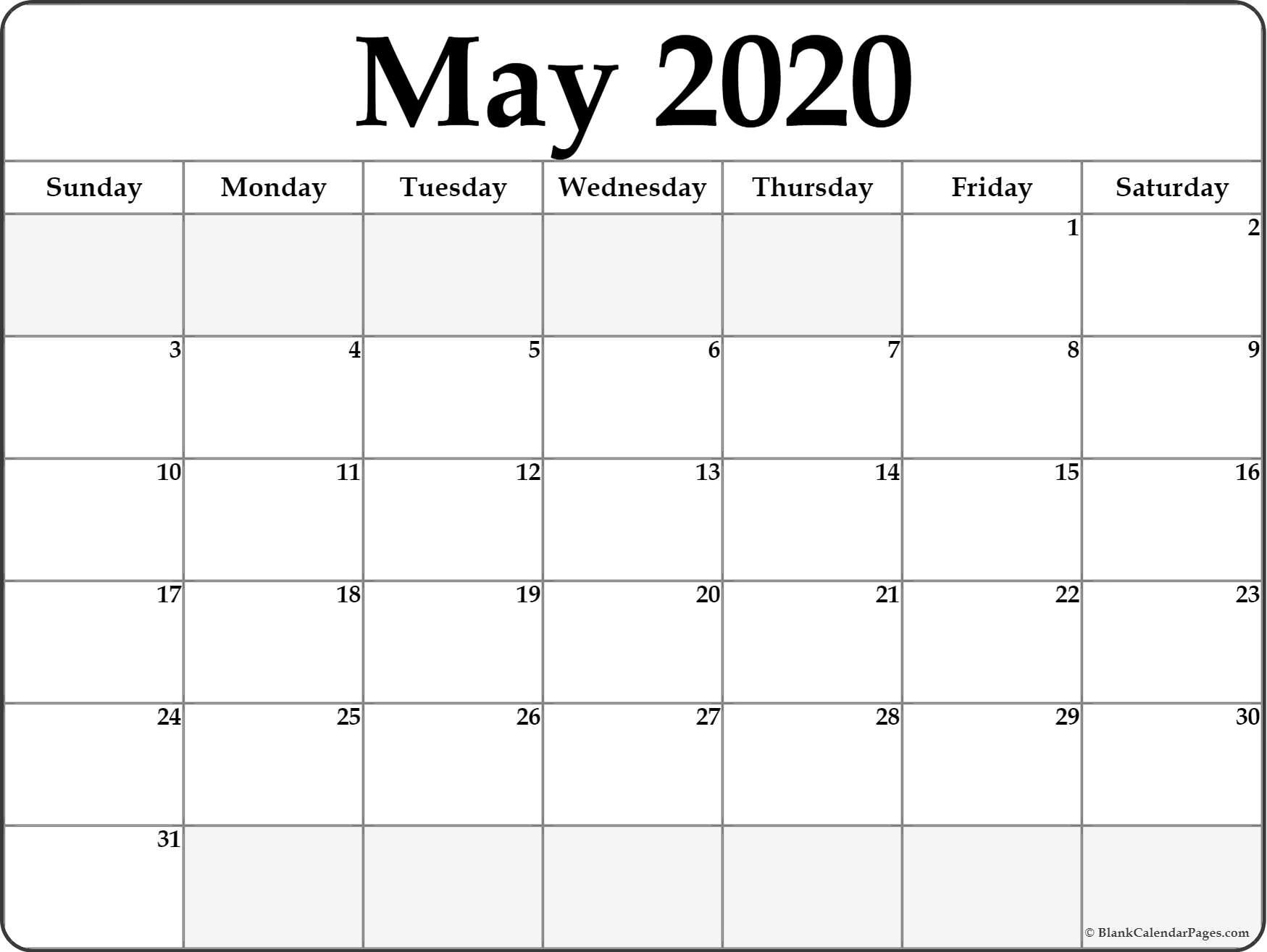 May 2020 Calendar | Free Printable Monthly Calendars