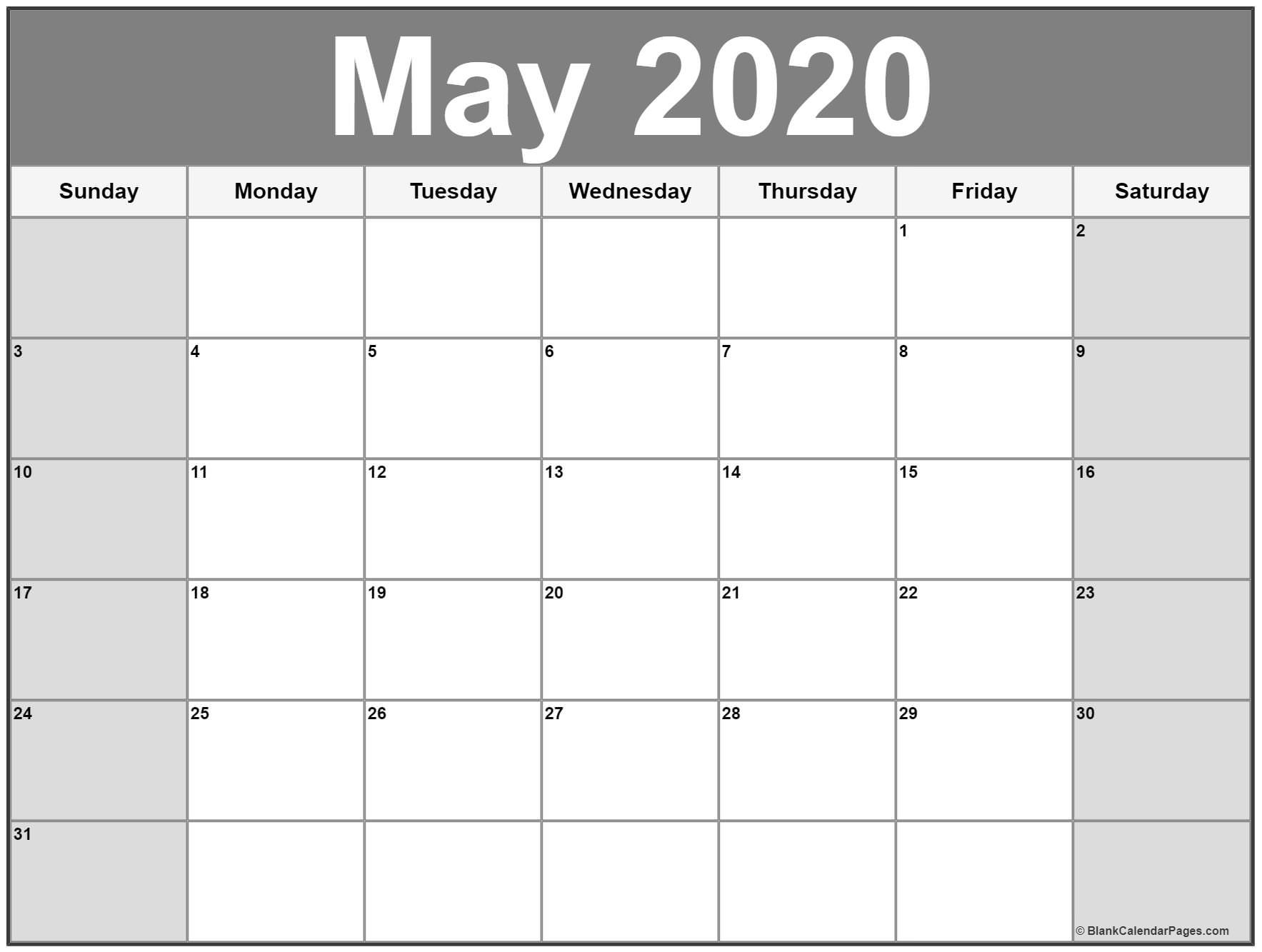 May 2020 Calendar | Free Printable Monthly Calendars