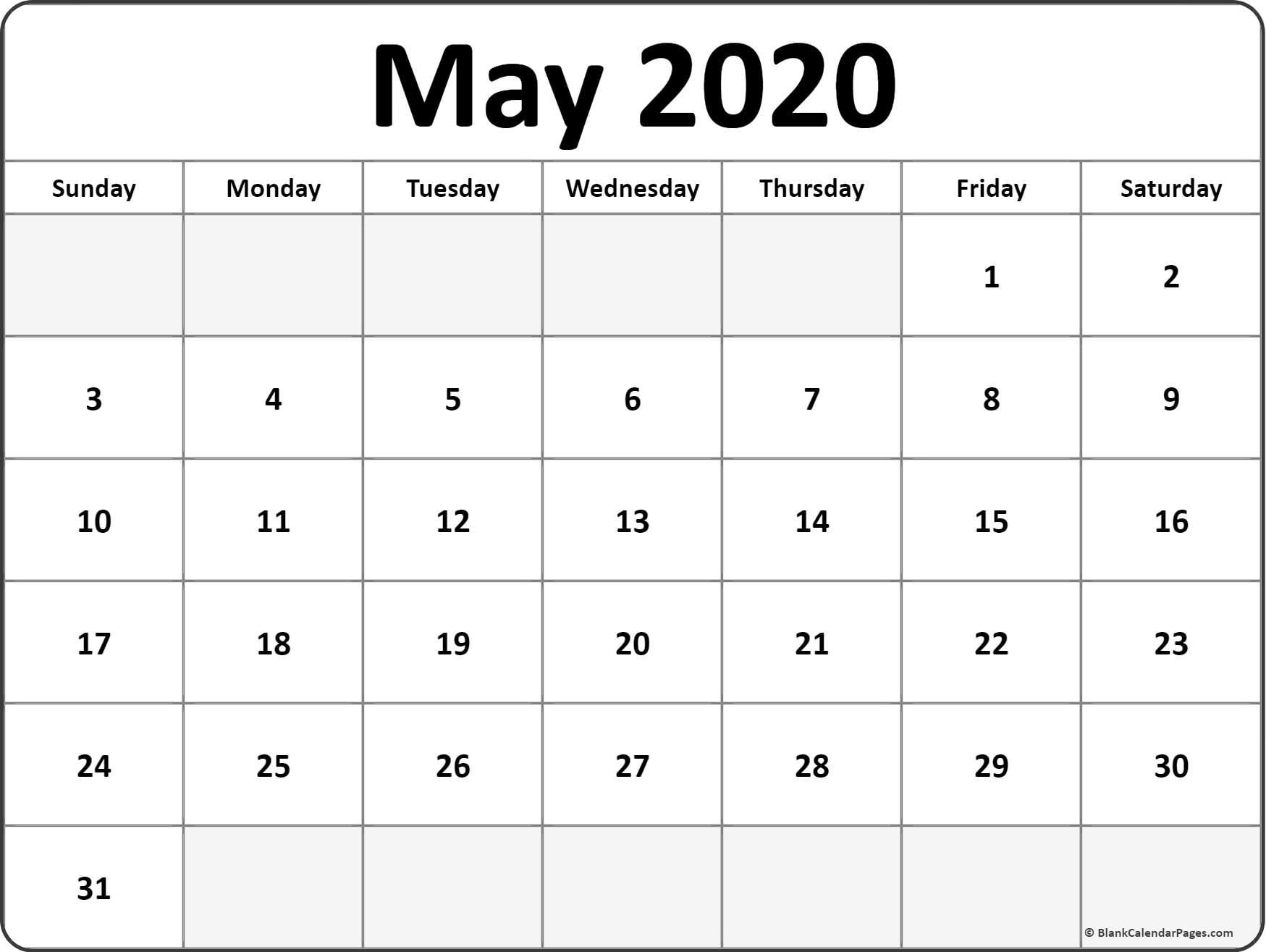 May 2020 Calendar | Free Printable Monthly Calendars