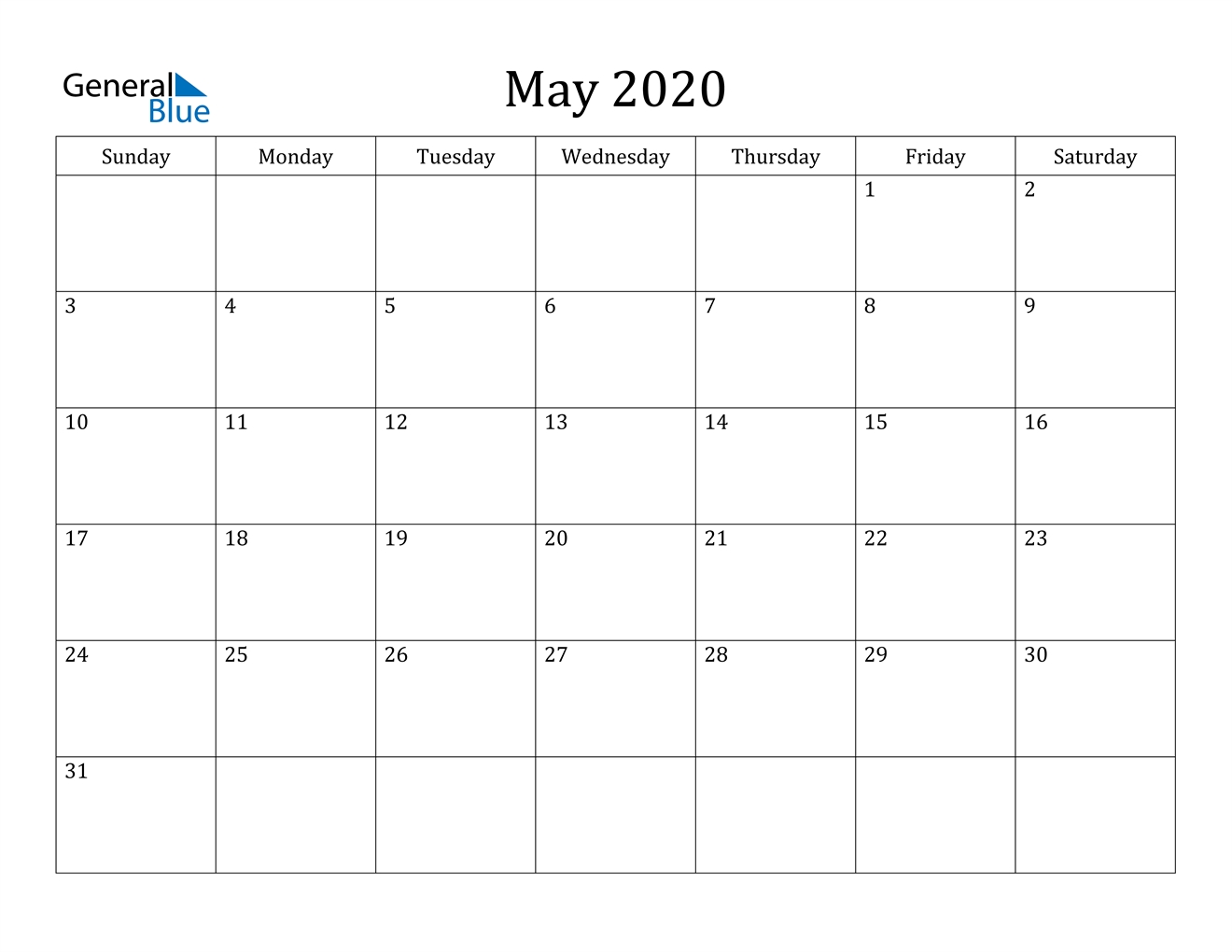 May 2020 Calendar - Pdf Word Excel